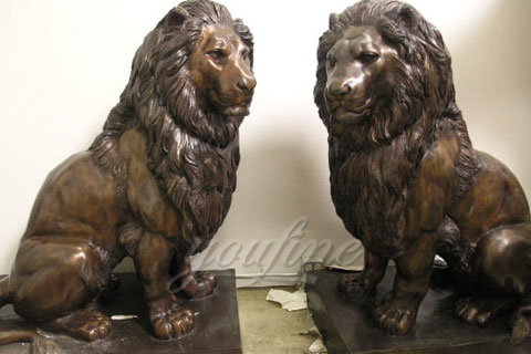 Decoration antique life size bronze lion sculptures