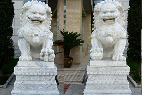 Decoration carving large white marble stone foo dogs outdoor