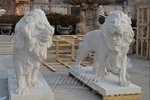 Hand carved white marble lion statues Hand carved white marble lion statues