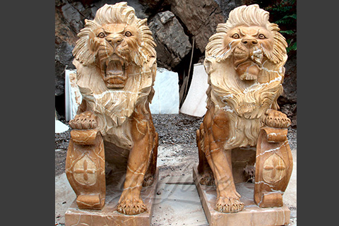 Yellow marble lion statues for garden