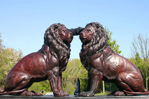 large double sitting bronze lion statues