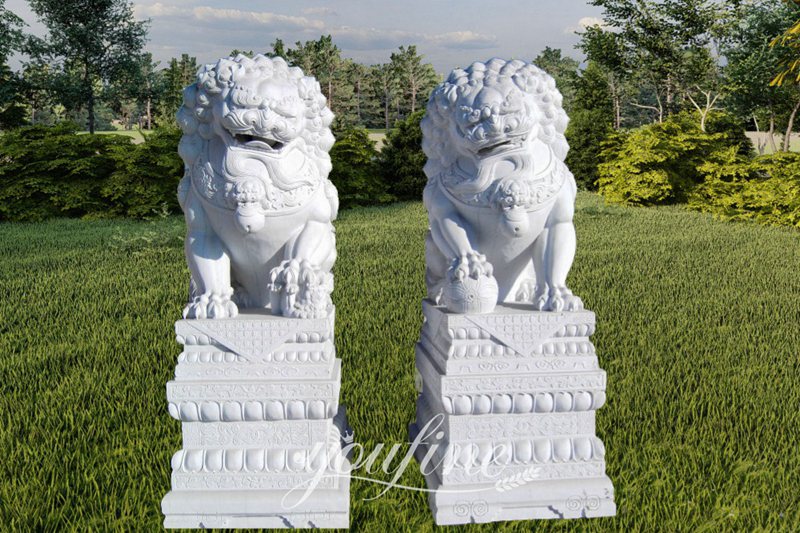 Large Marble Foo Dog Statues