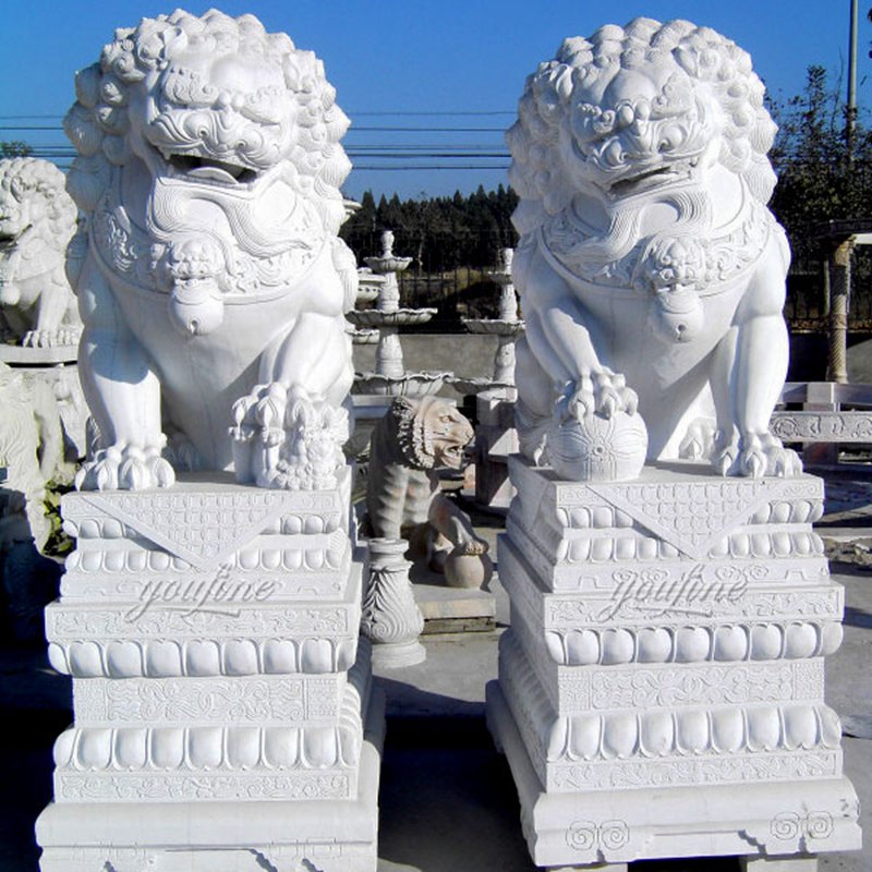 Marble Foo Dog Statues Details